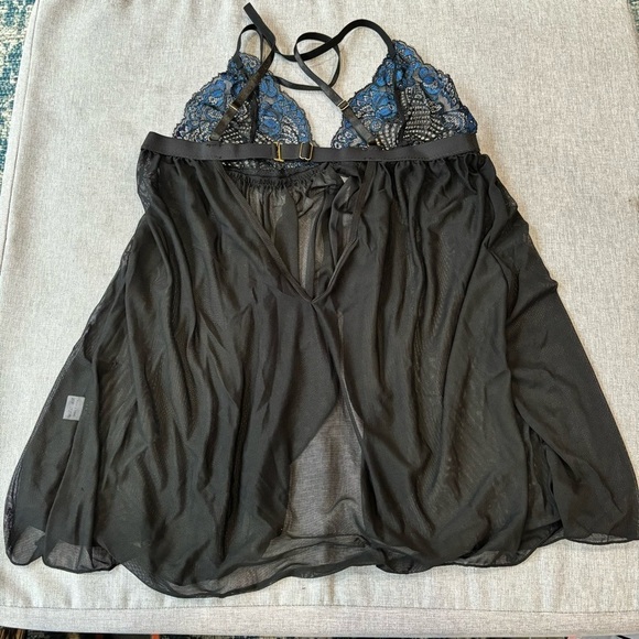 Sexy Lace Babydoll Lingerie with Choker Chemise Nightgown Cut Out Back 2PCS - Picture 8 of 11